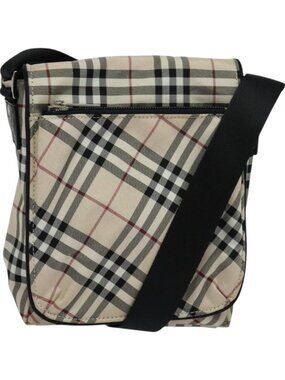 BURBERRY Nova Check Blue Label Shoulder Bag Nylon Beige Silver